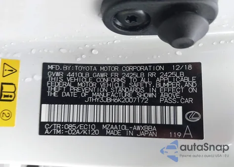 2019 Lexus Ux 200 z USA, uszkodzony, nr VIN JTHY3JBH6K2007172